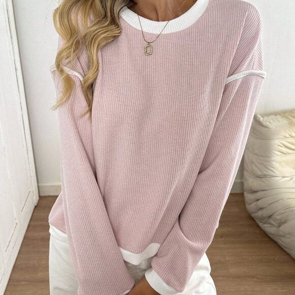 Tops - Pink Casual Women's Valentine's Day Patchwork Sweatshirt
